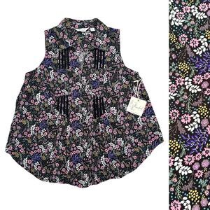 NWT Caffe Marrakech Size M Floral Print Button Front Sleeveless Collar Blouse